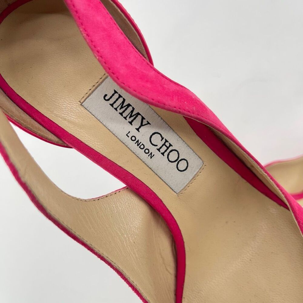 Jimmy Choo Saga 100 Pink Suede Patent Pointed Toe Pumps EU 37 US 7 - Picture 13 of 16